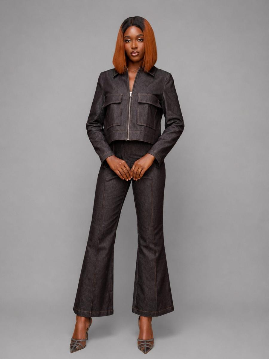 Pantalon évasé nervures