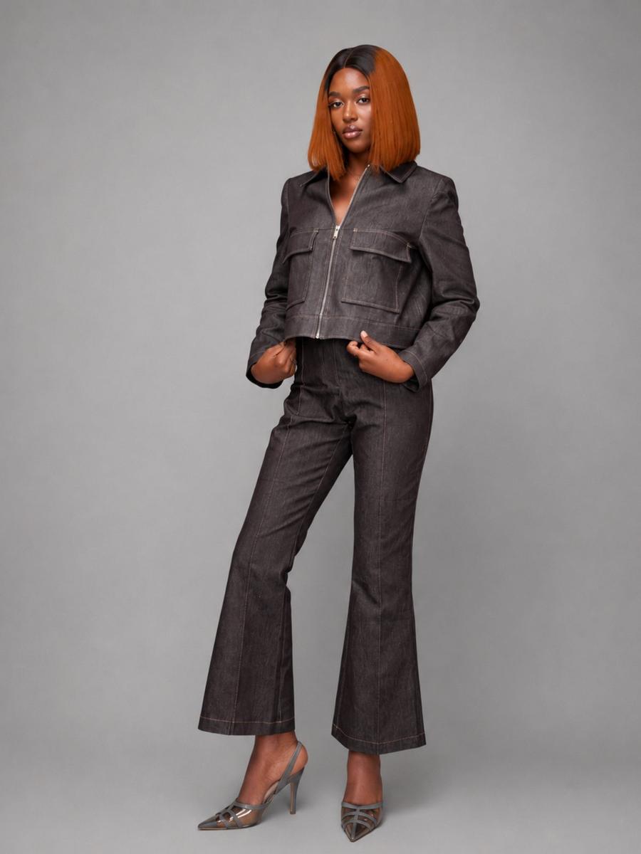 Pantalon évasé nervures